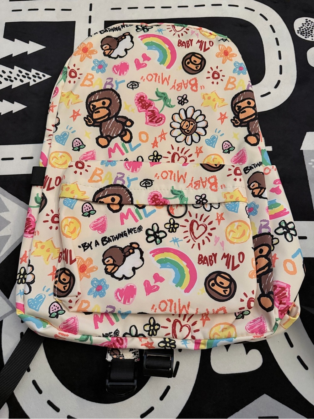 Baby Milo Kids Cream Backpack with Colorful Doodle Print 14 inches